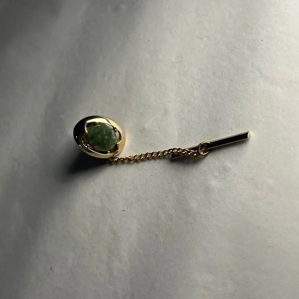 Tie Tacks Jade Yellow Gold plated tie tacks and lapel pin